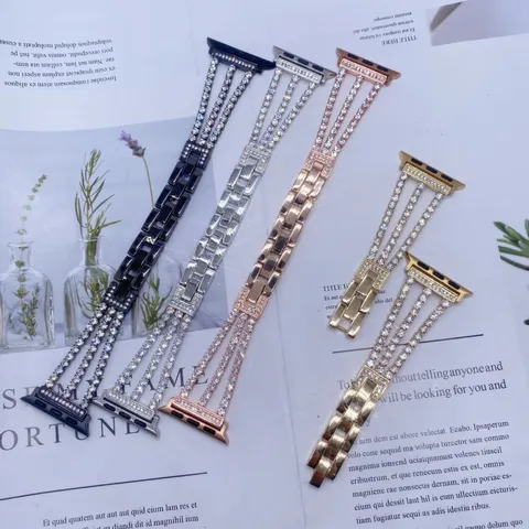 Luxus Metall Strass Dreifach Kette Uhrenarmband Ersatzarmband Kompatibel Mit Smartwatch Zubehör