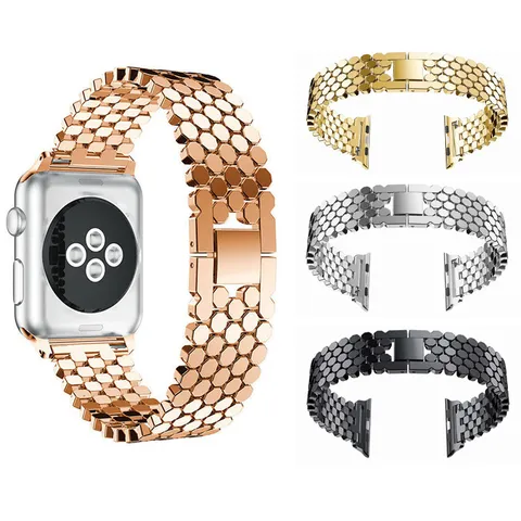 Roestvrijstalen Metalen Horlogeband Voor Apple Watch Compatibele Visgraat Mesh Vervangende Band Zakelijke Stijl Metalen Polsband