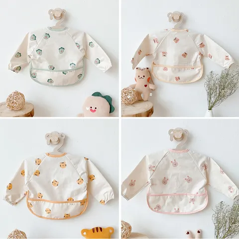 Baby Waterproof Long Sleeve Smock Infant Feeding Bib Toddler Art Apron Cute Cartoon Pattern
