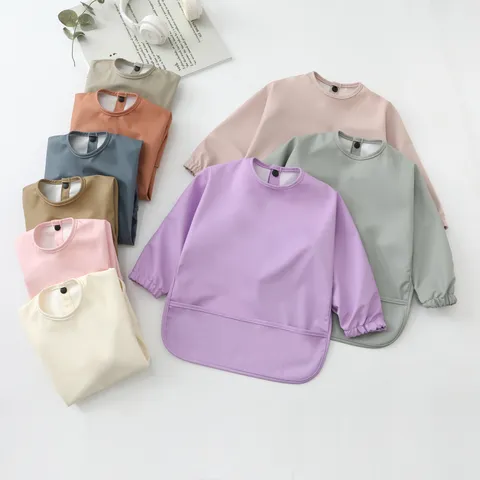 Baby Wasserdicht Langarm Schutzkleidung Säugling Einfarbig Lätzchen Kleinkind Essschürze Minimalistisches Design Baby Fütterungskittel
