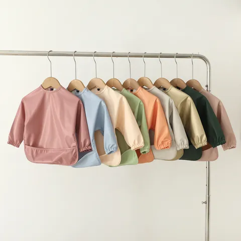 Baby Wasserdicht Langarm Schutzkleidung Säugling Einfarbig Lätzchen Kleinkind Essschürze Minimalistisches Design Baby Fütterungskittel