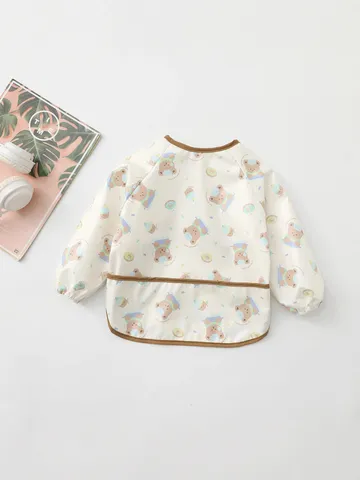 Baby Waterproof Long Sleeve Smock Bib Cute Cartoon Animal Pattern Painting Apron Infant Feeding Clothes For Toddlers