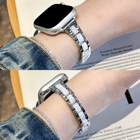 Metall Harz Uhrenarmband Für Smartwatch Luxus Kette Armband Ersatz Mode Schmuck Handgelenk Band Zubehör