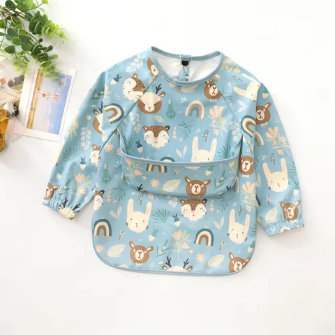 Baby Waterproof Long Sleeve Bib Toddler Feeding Smock Cute Cartoon Print Infant Eating Apron Baby Girl Boy Mealtime Coverall