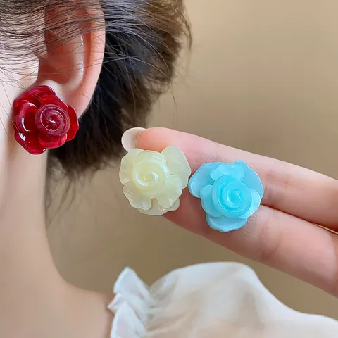 Harz Mehrlagige Rosenblüte Ohrstecker S925 Sterling Silber Stift Süße Frische Florale Ohrringe Für Damen Modeschmuck