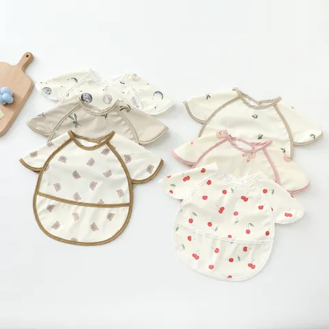 Infant Baby Waterproof PU Smock Cartoon Print Anti-Dirty Feeding Bib Toddler Eating Apron Children Clothes