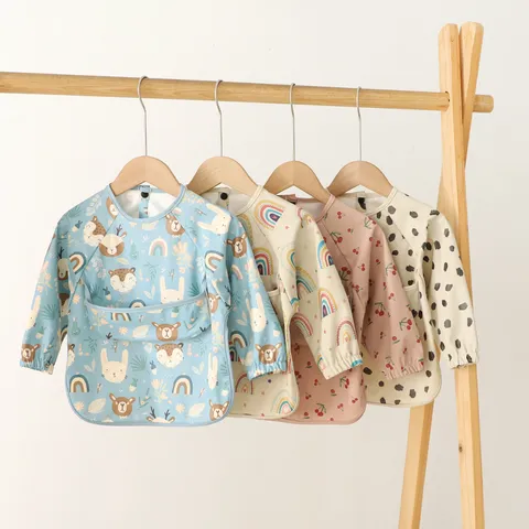 Baby Waterproof Long Sleeve Bib Toddler Feeding Smock Cute Cartoon Print Infant Eating Apron Baby Girl Boy Mealtime Coverall