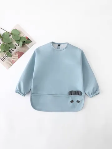 Baby Waterproof Long Sleeve Bib Infant Toddler Feeding Smock Cute Animal Ears Waterproof Food Catcher Baby Eating Bib