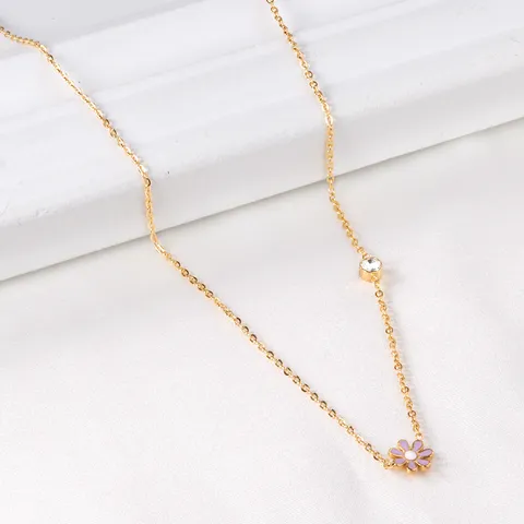 Roestvrij Staal Madeliefje Hanger Halsketting Emaille Strass Zoete Sleutelbeen Ketting Mode Sieraden Cadeau Voor Vrouwen