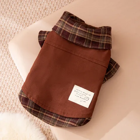 Camicia per Animali Domestici Vintage a Quadri Morbido Poliestere Calda Fodera in Pile Vestito per Cani Gatti Abbigliamento Coordinato Autunno Inverno Con Anello a D
