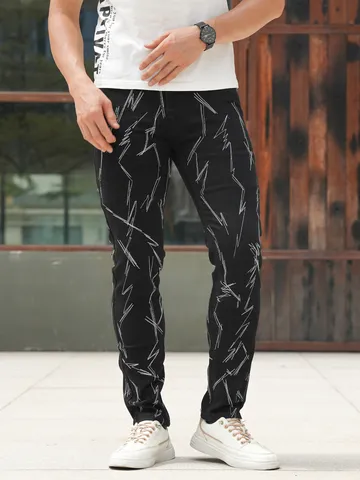 Jeans Slim Elasticizzati Ricamati da Uomo Moda Casual Pantaloni in Denim Lavato Stile Urbano Classico Quotidiano