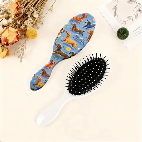 Mignon Style Peinture à l'Huile Chat Et Teckel Imprimer Coussin d'Air Massage Brosse à Cheveux ABS Anti-Dérapant Soin du Cuir Chevelu Outil de Coiffure