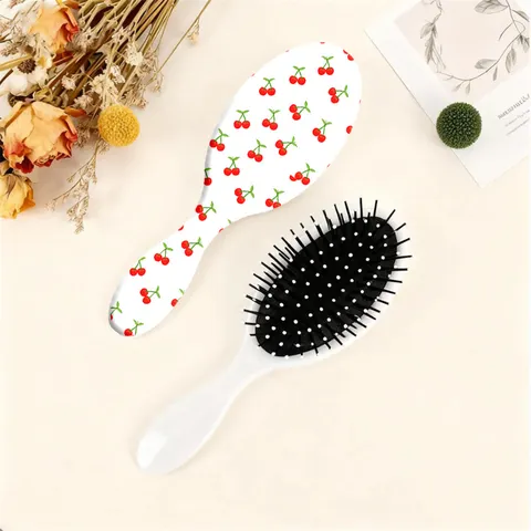Brosse à Cheveux Coussin d'Air Ovale Imprimé Cerise ABS Massage du Cuir Chevelu Humide et Sec Outil de Soin de Coiffure Quotidien