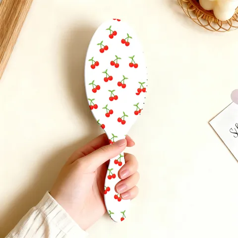 Brosse à Cheveux Coussin d'Air Ovale Imprimé Cerise ABS Massage du Cuir Chevelu Humide et Sec Outil de Soin de Coiffure Quotidien