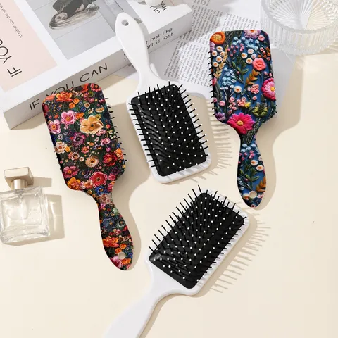 Brosse à Cheveux Coussin d'Air Floral Peinture à l'Huile Rétro Peigne de Massage Cuir Chevelu Anti-Nœuds Outil Coiffure