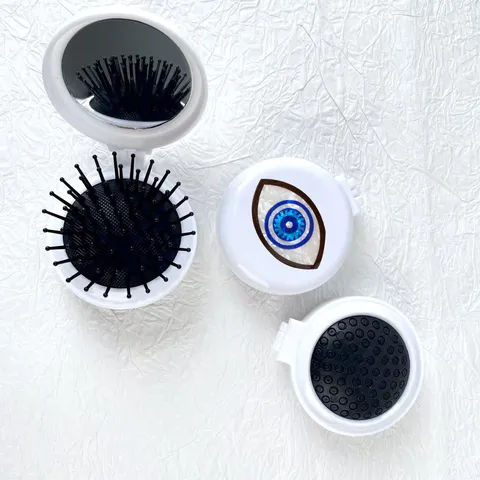 Evil Eye Folding Hair Comb Portable Pocket Air Cushion Comb With Makeup Mirror Travel Massage Hairbrush Beauty Tool