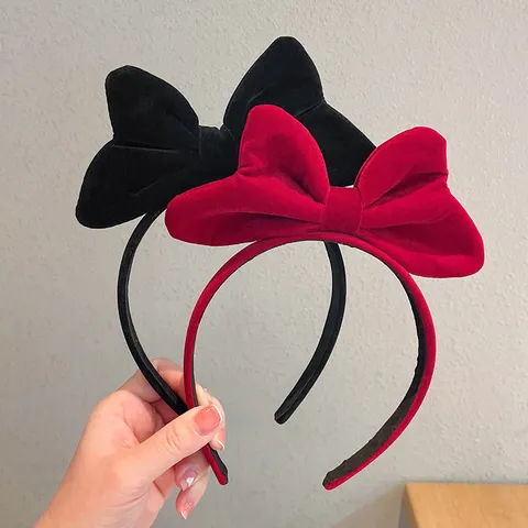 Retro Velvet Rabbit Ear Bowknot Hair Band For Women Sweet Cute Headband Winter New Year Hair Accessories