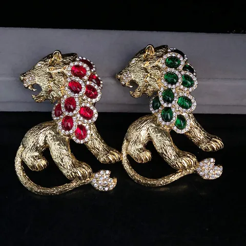 Broche de León Chapado en Oro Retro Vintage Con Estrases Turquesa de Vidrio Colorido Joyería de Moda Para Mujeres