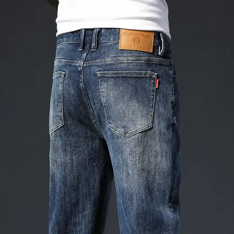 Herren Vintage Hell Waschung Hoher Bund Gerade Hose Lässig Lose Passform Baumwolle Lange Jeans
