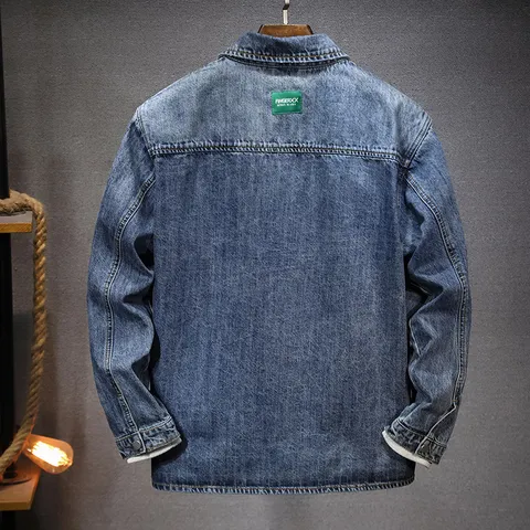 Men's American Vintage Casual Denim Shirt Long Sleeve Loose Fit Cotton Blend Utility Button Down Shirt