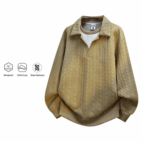Herren Casual Locker Revers Fake-Zweiteiler Kapuzenpullover Langarm Pullover Top