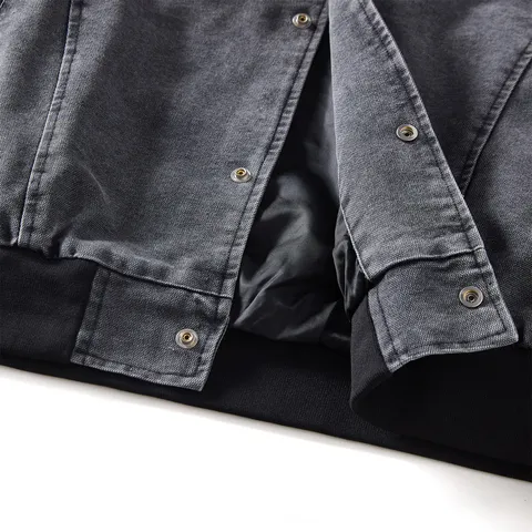 Giacca da Baseball in Denim Casual da Uomo Largo Ricamo di Lettere Collo Alto Bottone a Pressione Manica Lunga
