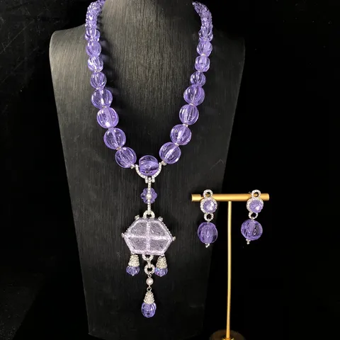 Conjunto De Collar Y Pendientes De Abalorios De Vidrio Vintage Con Incrustación De Strass Colgante Geométrico Joyería Mujer