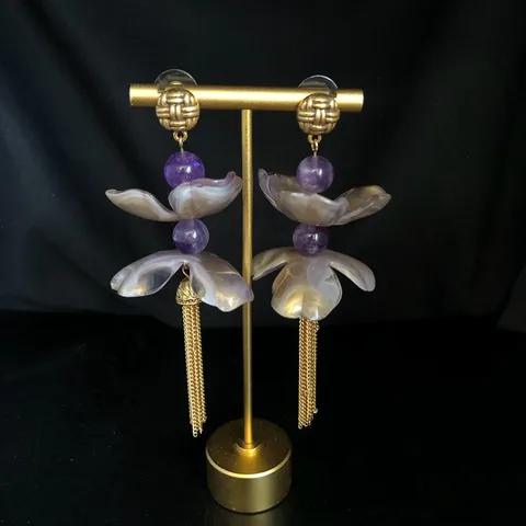 Nuevo Estilo Chino Pendientes Colgantes de Borla Larga Para Mujer Flor de Resina Chapado en Oro Vintage Pendientes Joyería de Moda