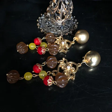 Vintage Retro Court Style Copper Pumpkin Tassel Drop Earrings Exaggerated Clip On Earrings For Women Fashion Jewelry