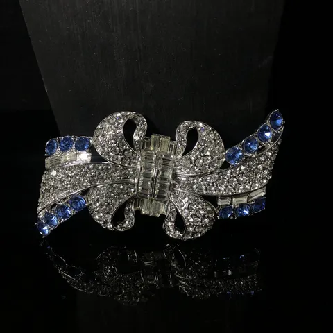 Vintage Retro Lusso Fiocco Spilla Spilla Elegante Cristallo Strass Gemma Blu Lega Gioielli Accessorio Moda Regalo Per Donne