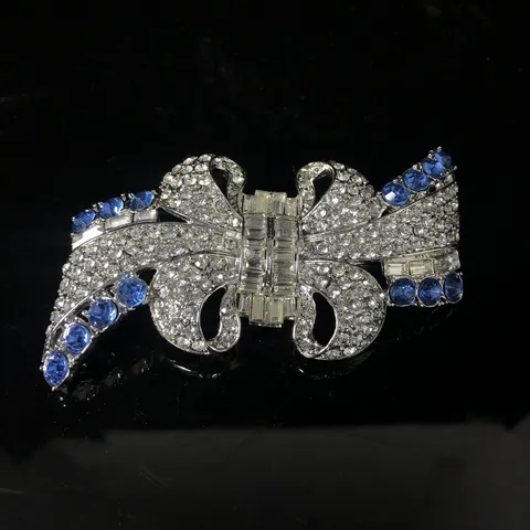 Vintage Retro Lusso Fiocco Spilla Spilla Elegante Cristallo Strass Gemma Blu Lega Gioielli Accessorio Moda Regalo Per Donne
