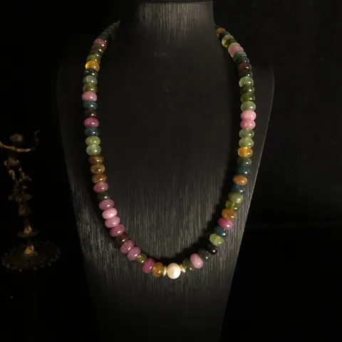 Vintage Natural Tourmaline Beaded Necklace Bracelet Cultured Pearl Copper Fashion Jewelry Set For Women Daily Gift