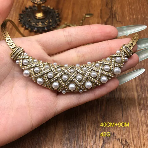 Estilo Corte Vintage Oro Antiguo Aleación Perla Artificial Strass Incrustado Collar Pendientes Anillo Joyería de Moda