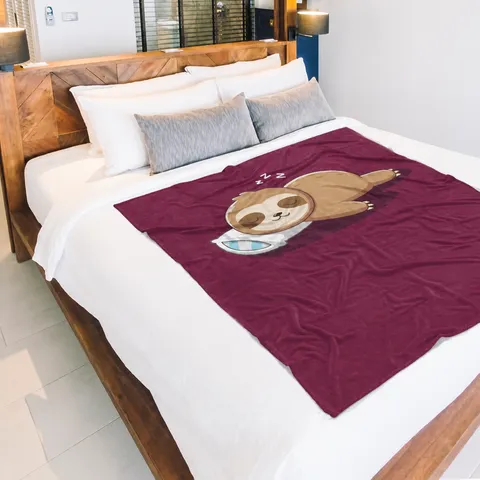 Soft Warm Flannel Throw Blanket With Cute Sloth Sleep Pattern And Funny Letter Print Cozy Bedding Blanket For Family Gift