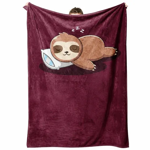Soft Warm Flannel Throw Blanket With Cute Sloth Sleep Pattern And Funny Letter Print Cozy Bedding Blanket For Family Gift