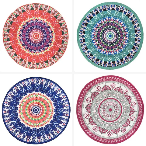 Telo Mare Rotondo Mandala Microfibra Arazzo Rotondo Boho Floreale Nappe Tappetino Yoga Coperta da Picnic