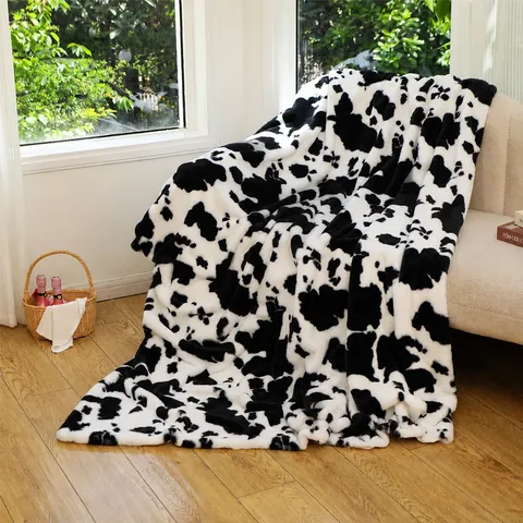 Coperta in Pile Stile Nordico Morbida Calda Coperta in Flanella per Divano Letto Stampa Leopardo Mucca Decorazione Casa