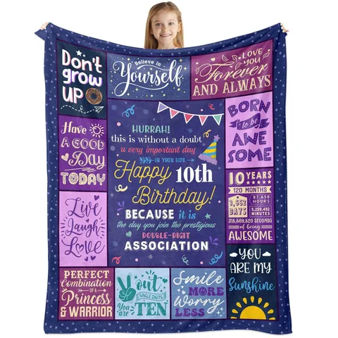 Kids Birthday Flannel Blanket Soft Warm Fleece Throw Blanket Cartoon Age Milestone Decorative Blanket For Home Nap