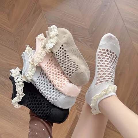 Chaussettes Invisibles d'Été pour Femmes Dentelle Ajourée Maille Respirantes Douces Décontractées Courtes