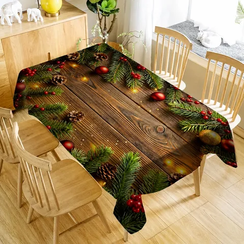 Christmas Tablecloth Rectangular Polyester Holiday Table Cover Festive Party Dining Room Table Decor
