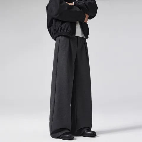 Herren Casual Weite Hosen aus Wollstoff Lockere Passform Gerade Hosen Herbst Winter Old Money Stil Pendler Lange Hosen