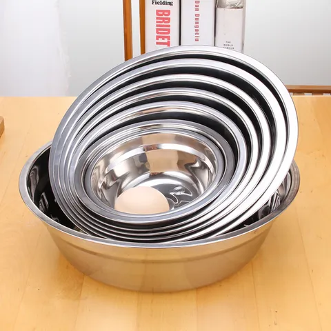 Bassin à Soupe Profond en Acier Inoxydable Bol de Cuisine Ménage Épaissi Poli Bassin de Cuisson Bol à Salade en Métal Conteniteur de Nourriture