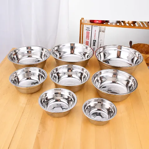Bassin à Soupe Profond en Acier Inoxydable Bol de Cuisine Ménage Épaissi Poli Bassin de Cuisson Bol à Salade en Métal Conteniteur de Nourriture