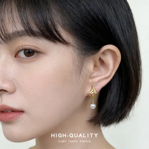 Pendientes de Diamante Esmaltado Con Circonia Y Perla Artificial para Mujer Joyas de Moda Chapadas en Oro Regalo Accesorios