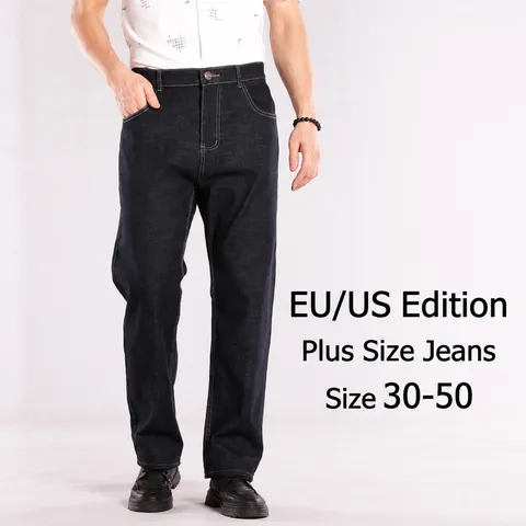 Herren Übergröße Stretch Denim Jeans Lässige Lose Gerade Lange Hose Bequeme Baumwolle Business Casual Hose