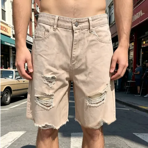 Herren Casual Denim Shorts Sommer Distressed Offene Kante Vintage Lockere Gerade Passform Fünf-Viertel Denim Shorts Für Tägliche Kleidung