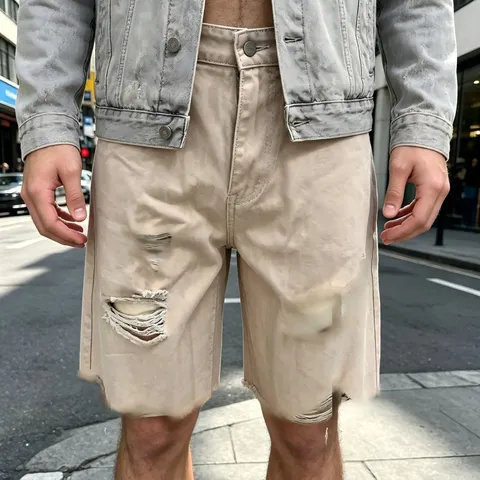 Herren Casual Denim Shorts Sommer Distressed Offene Kante Vintage Lockere Gerade Passform Fünf-Viertel Denim Shorts Für Tägliche Kleidung