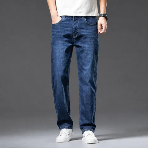 Herren Casual Stretch Denim Jeans Gerade Passform Sommer Baumwolle Blaue Hose