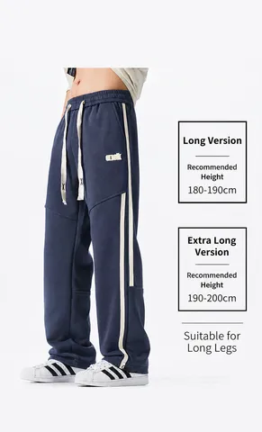 Men's Casual Loose Straight Leg Sweatpants Winter Thickened Cupro Jogger Pants With Side Stripes