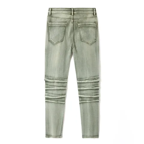 Men Slim Fit Stretch Biker Jeans Vintage Distressed Patchwork Denim Pants Casual Streetwear Hip Hop Skinny Trousers